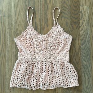 NWOT Japna Tank Cami sz Small Women's Eyelet Spaghetti Strap Cotton Top Peach